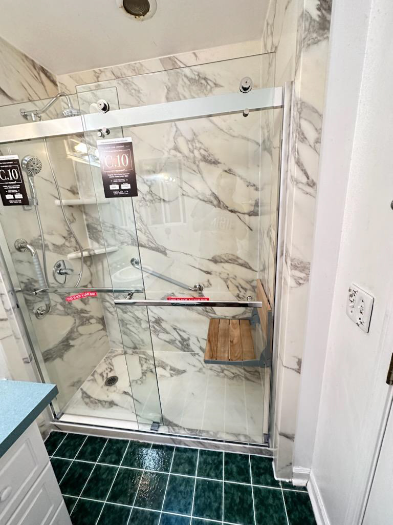 Oasis Bath Solutions walk in shower replacement with wood bench seat near seattle WA