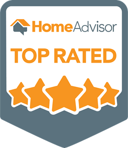 Logo of HomeAdvisor with "Top Rated" text and five orange stars on a silver badge featuring Sentrel bath walls. Bathroom remodeling and renovation from Oasis Bath Solutions of Kent Washington